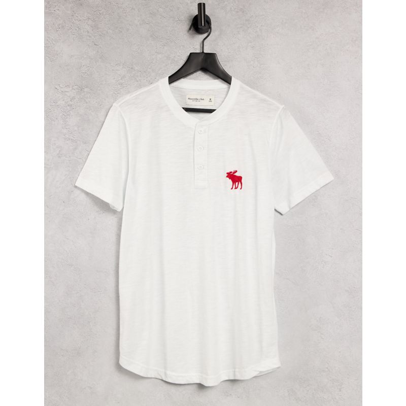 Abercrombie & Fitch - T-shirt serafino bianca con logo iconico grande