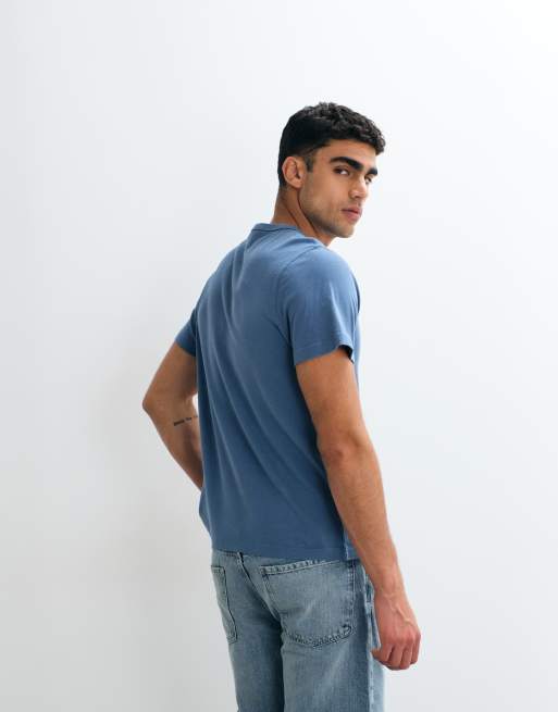 Abercrombie & Fitch - T-shirt slim blu con logo, 4 di 5