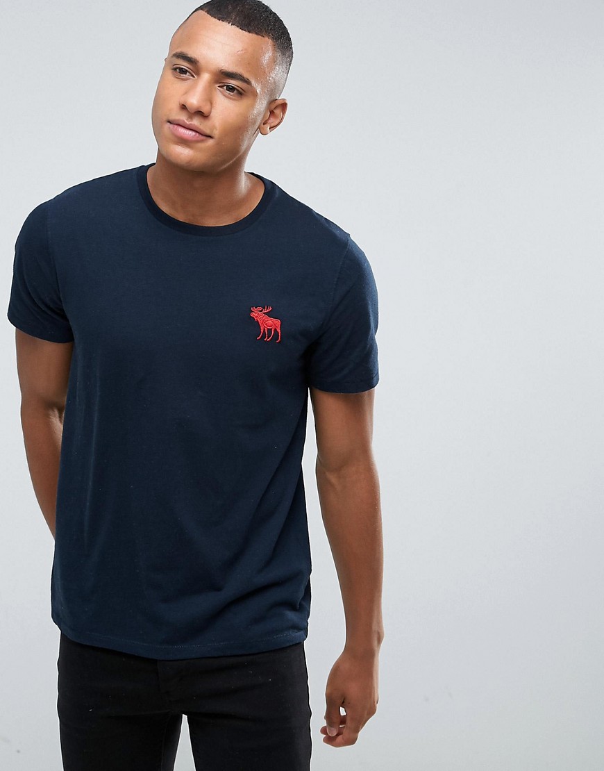 Abercrombie & Fitch - T-shirt slim girocollo indaco con icona oversize-Blu