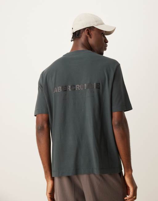 Abercrombie & Fitch - T-shirt stile vintage oversize antracite con stampa del logo sul petto e sul retro