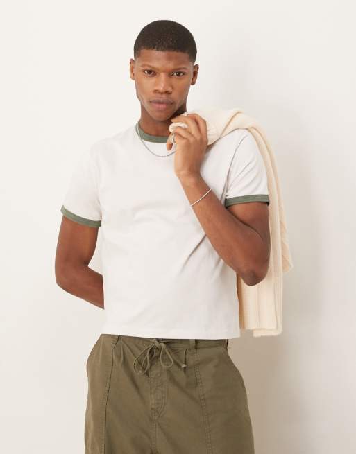 Abercrombie & Fitch - T-shirt taglio corto e stretto bianca con profili a contrasto