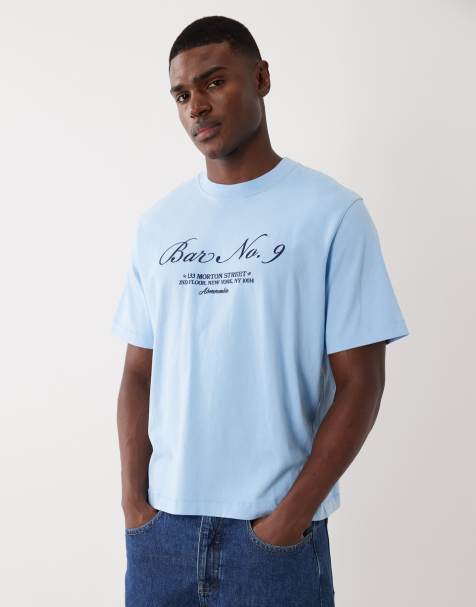 Abercrombie & Fitch - T-shirt van premium zware stof met grafische print op de voorkant in blauw - view 1