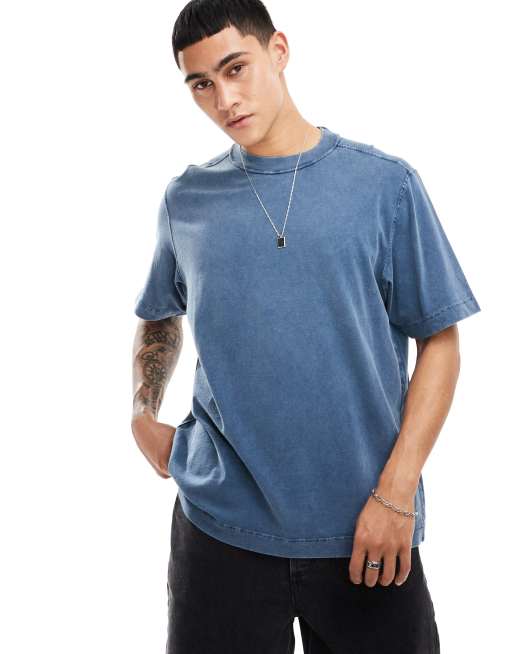 Abercrombie & Fitch - T-shirt vestibilità comoda blu medio lavaggio acido effetto vintage