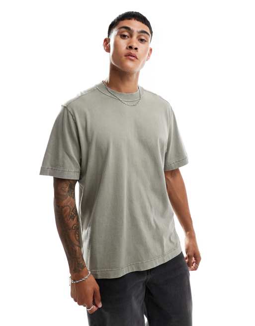 Abercrombie & Fitch - T-shirt vestibilità comoda lavaggio acido verde tinta unita vintage