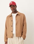 [Abercrombie & Fitch] Abercrombie & Fitch tailored faux suede button front jacket in tan-Brown M JEFFS RANCH