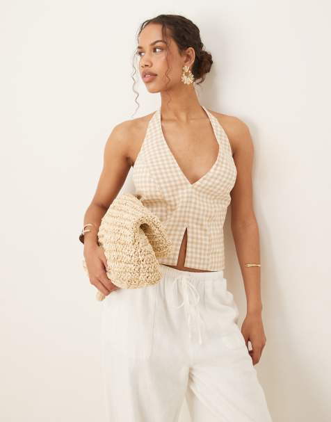 Abercrombie & Fitch tailored halter neck top in beige - view 1