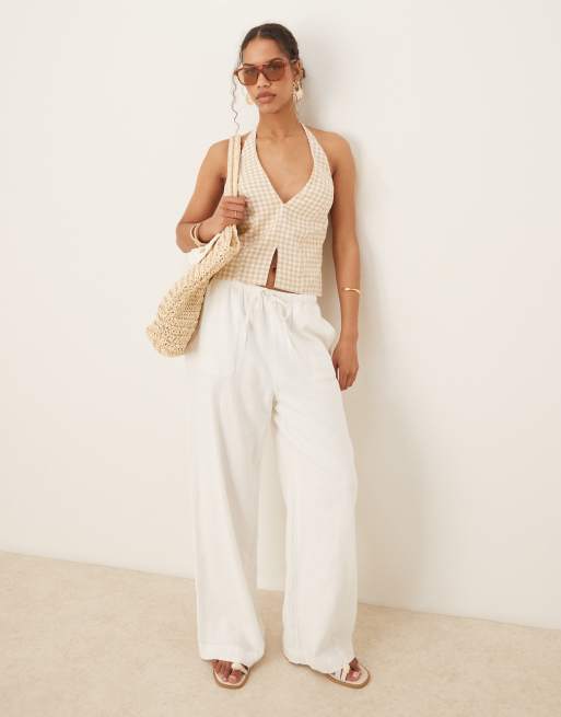 Abercrombie & Fitch tailored halter neck top in beige | ASOS
