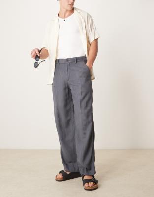 tailored linen blend baggy pants in pinstripe gray