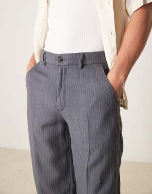 Abercrombie & Fitch Tailored Linen Blend Baggy Pants In Gray