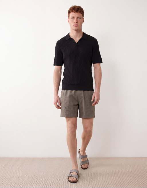 Abercrombie & Fitch tailored linen blend shorts in dark green, 2 of 5