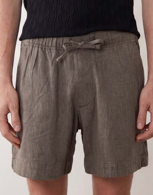 Abercrombie & Fitch tailored linen blend shorts in dark green, 4 of 5