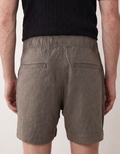 Abercrombie & Fitch tailored linen blend shorts in dark green, 5 of 5