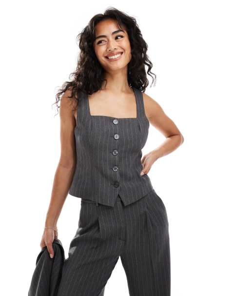Abercrombie & Fitch tailored waistcoat top in grey pinstripe (part of a set) - view 1