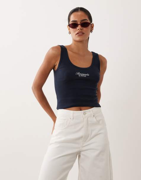 Abercrombie & Fitch Tanktop mit gesticktem Logo und U-Ausschnitt in Marineblau - view 1