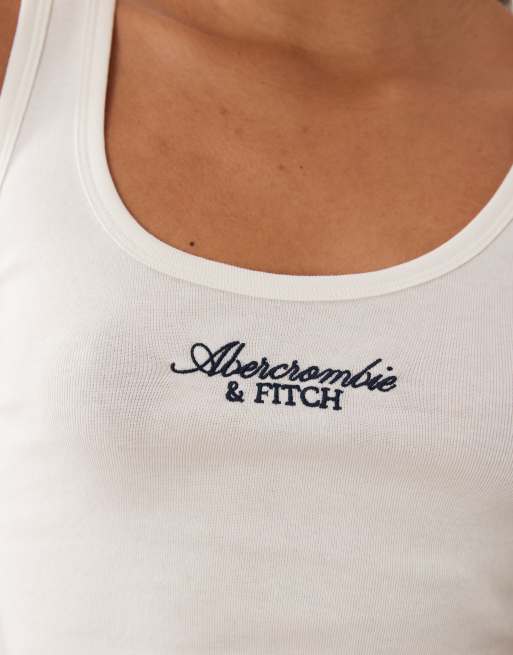 Abercrombie & Fitch Tanktop mit gesticktem Logo und U-Ausschnitt in Weiß, 3 von 4