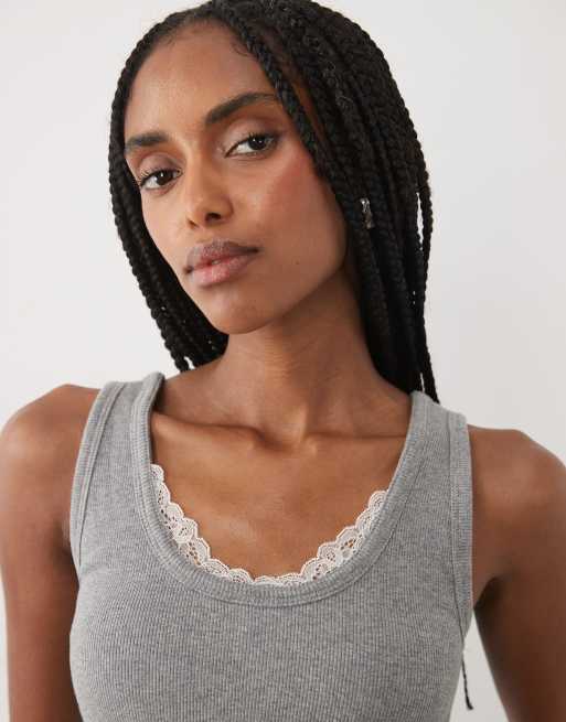 Abercrombie & Fitch Tanktop mit U-Ausschnitt und integriertem BH in Grau, 3 von 4