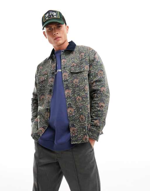 Abercrombie & Fitch tapestry print twill overshirt in navy