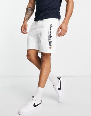 Abercrombie & Fitch tech logo sweat shorts in white - ASOS Price Checker