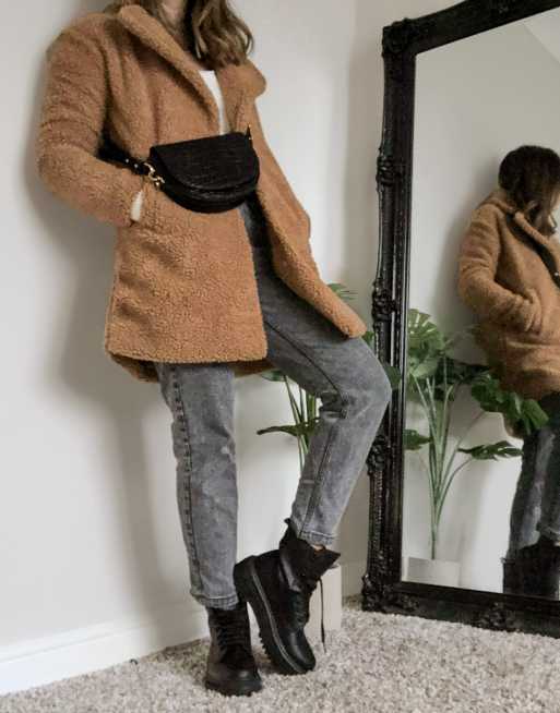 Abercrombie Fitch teddy coat in tan