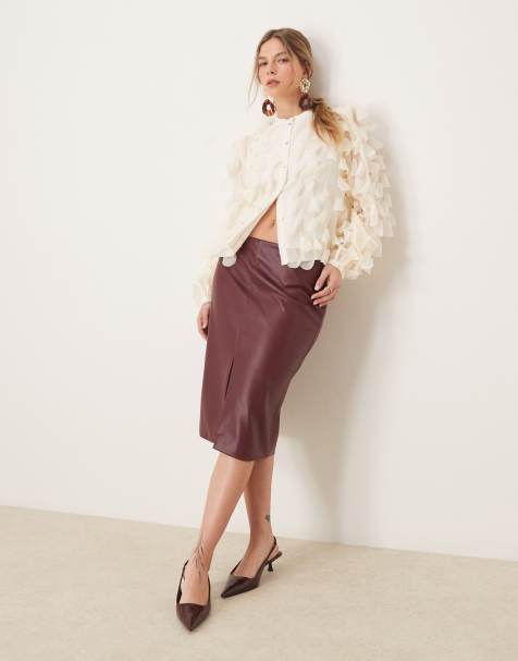 Abercrombie & Fitch textured pencil skirt in burgundy