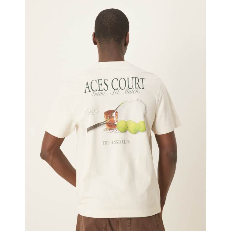 Abercrombie & Fitch tennis back print classic t-shirt in beige | ASOS