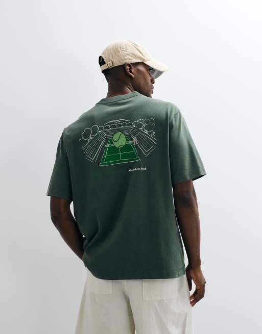 Abercrombie & Fitch tennis court back graphic T-shirt in green | ASOS