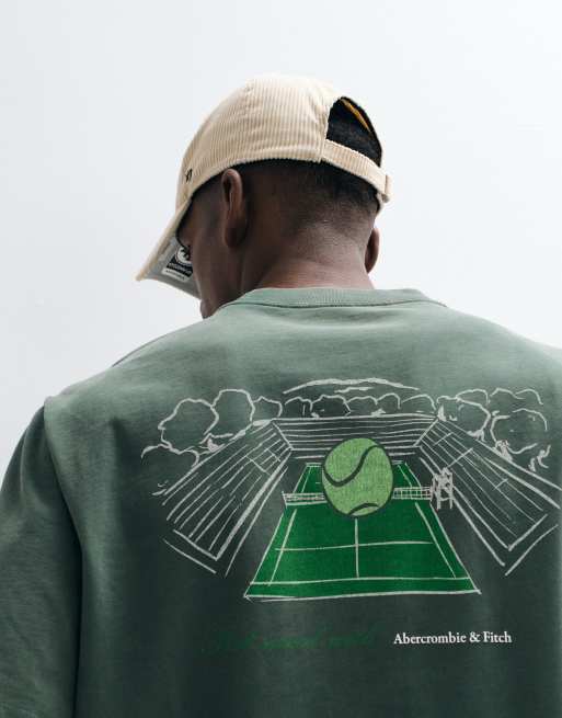 Abercrombie & Fitch tennis court back graphic t-shirt in green | ASOS