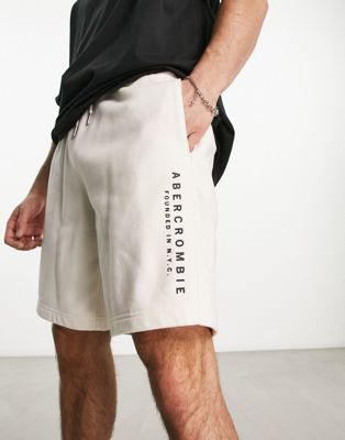 Abercrombie & Fitch terry trend logo short in cream - ASOS Price Checker