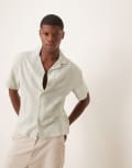 [Abercrombie & Fitch] Abercrombie & Fitch textured linen collar detail short sleeve shirt in green S GREEN