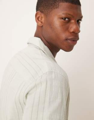 Abercrombie & Fitch Textured Linen Collar Detail Short Sleeve Shirt In Green