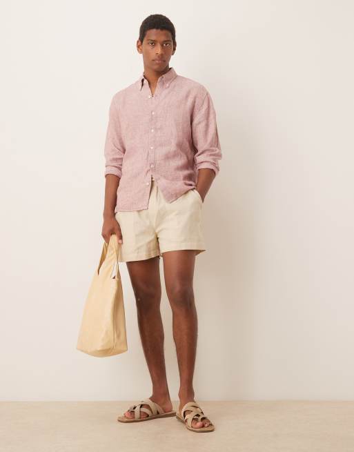 Abercrombie & Fitch textured linen shirt in pink, 3 of 4