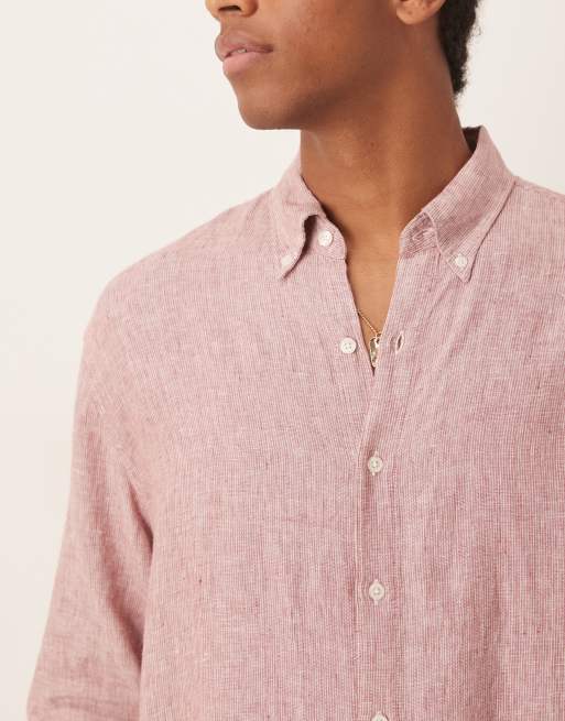 Abercrombie & Fitch textured linen shirt in pink, 4 of 4
