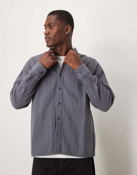 Abercrombie & Fitch textured long sleeve relaxed shirt in navy - view 1