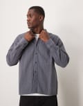 [Abercrombie & Fitch] Abercrombie & Fitch textured long sleeve relaxed shirt in navy-Blue XL TURBULENCE