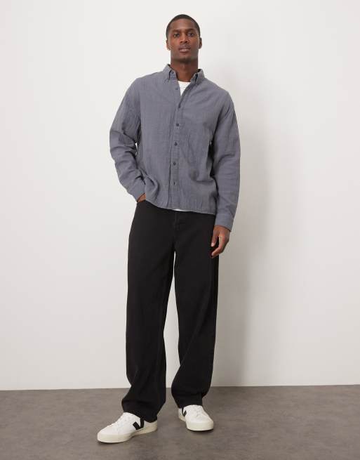 Abercrombie & Fitch textured long sleeve relaxed shirt in navy, 2 of 4