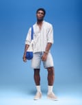 [Abercrombie & Fitch] Abercrombie & Fitch textured long sleeve relaxed shirt in stripe-Blue S Blue/White Stripe