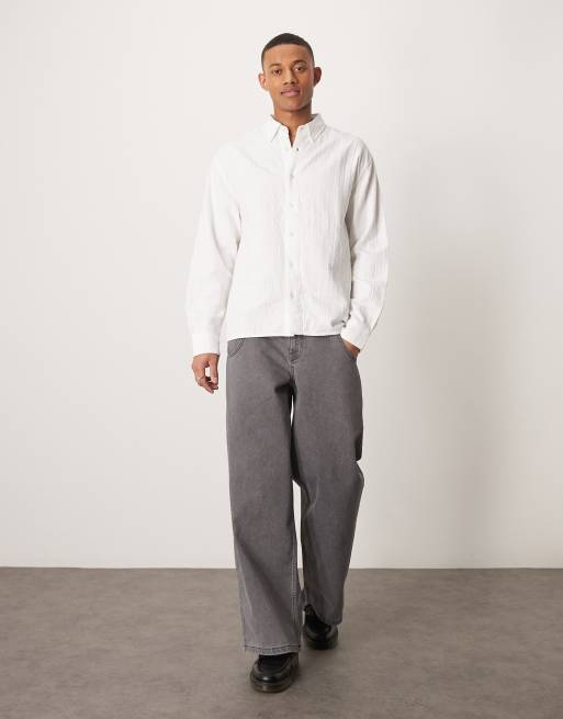 Abercrombie & Fitch textured long sleeve relaxed shirt in white, 2 of 4
