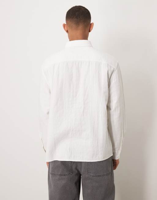 Abercrombie & Fitch textured long sleeve relaxed shirt in white, 4 of 4