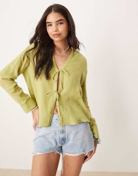 Abercrombie & Fitch textured relaxed beach shirt in lime - view 1