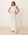 [Abercrombie & Fitch] Abercrombie & Fitch textured slash neck cutout waist maxi dress in cream-White XS CREAM