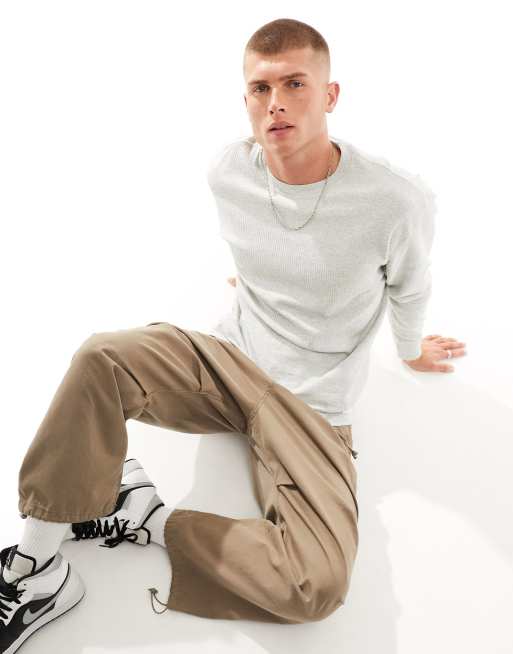 Abercrombie & Fitch - Thermisch T-shirt met lange mouwen van wafelstof met icoonlogo in gemêleerd grijs
