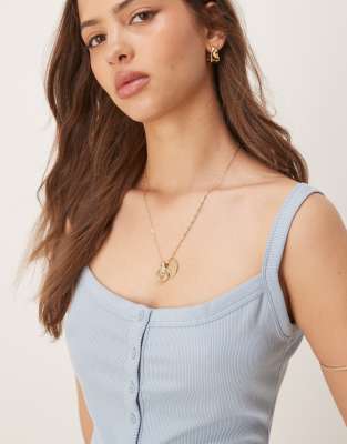 Abercrombie & Fitch Thick Strap Ribbed Button Through Tank Top In Blue