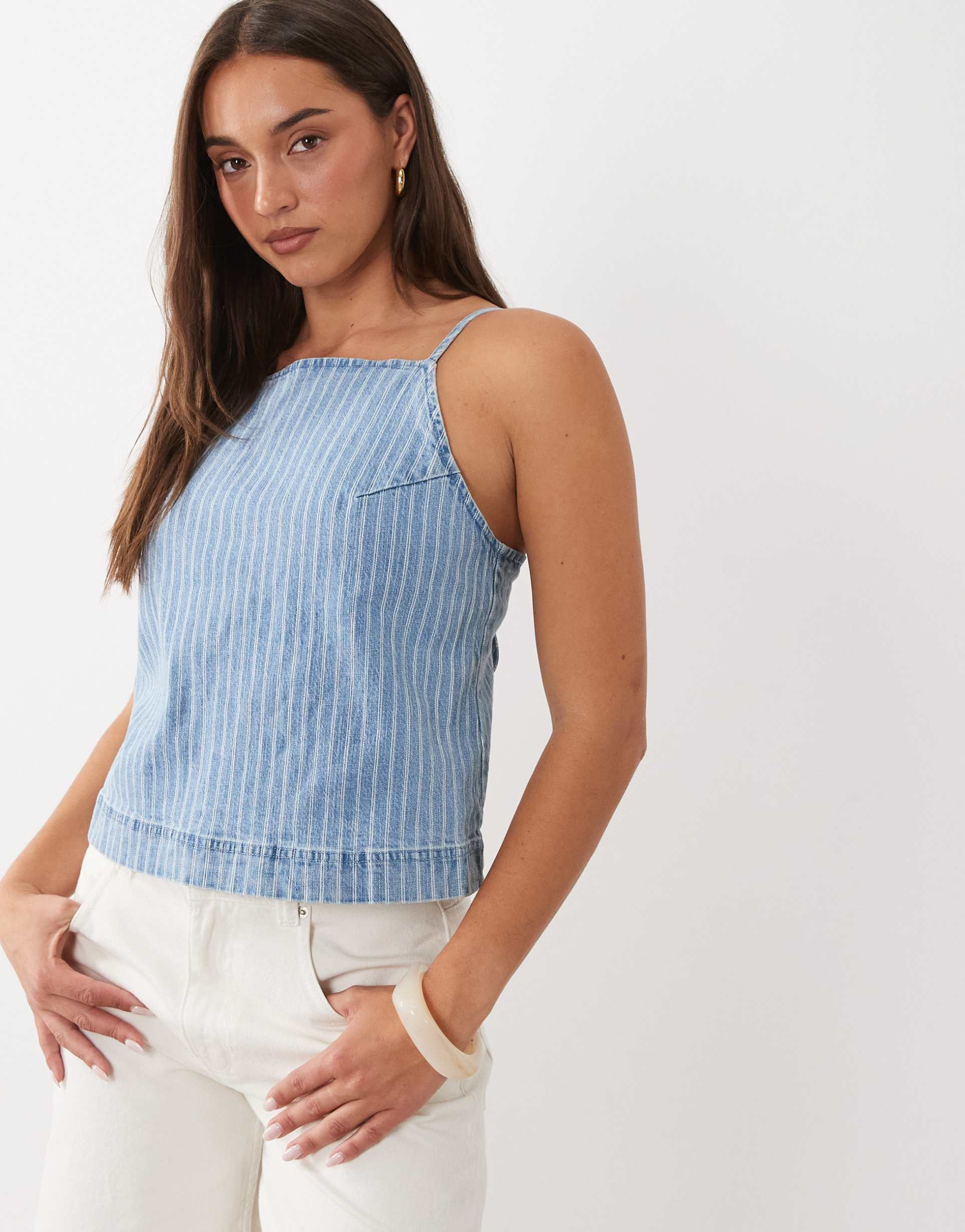 abercrombie & fitch tie-back denim cami top in blue stripes - part of a set