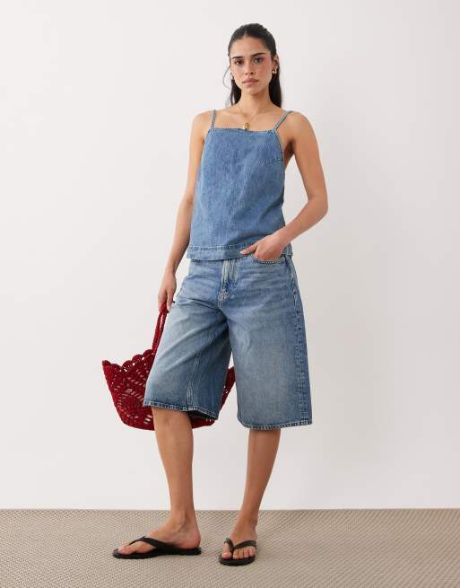 Abercrombie & Fitch tie-back denim cami top in blue, 2 of 4