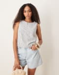 [Abercrombie & Fitch] Abercrombie & Fitch tie back linen top in blue and white stripe-Multi 2XS Stripe