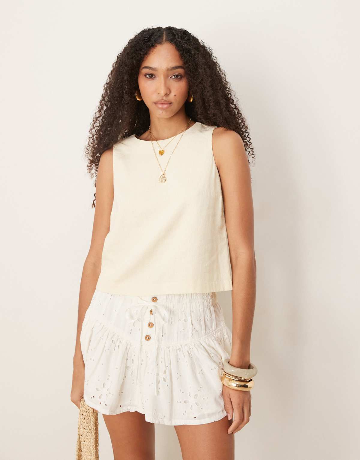 Abercrombie & Fitch tie back linen top in yellow