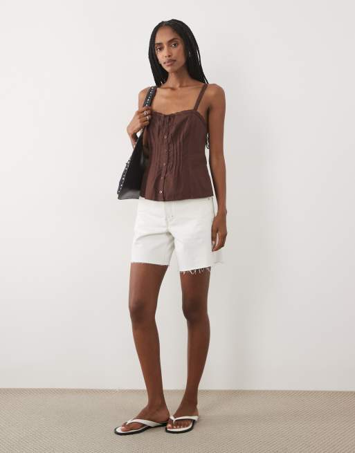 Abercrombie & Fitch tie front cami co-ord in brown, 2 of 4