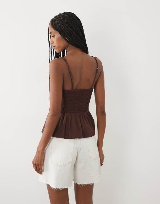 Abercrombie & Fitch tie front cami co-ord in brown, 4 of 4