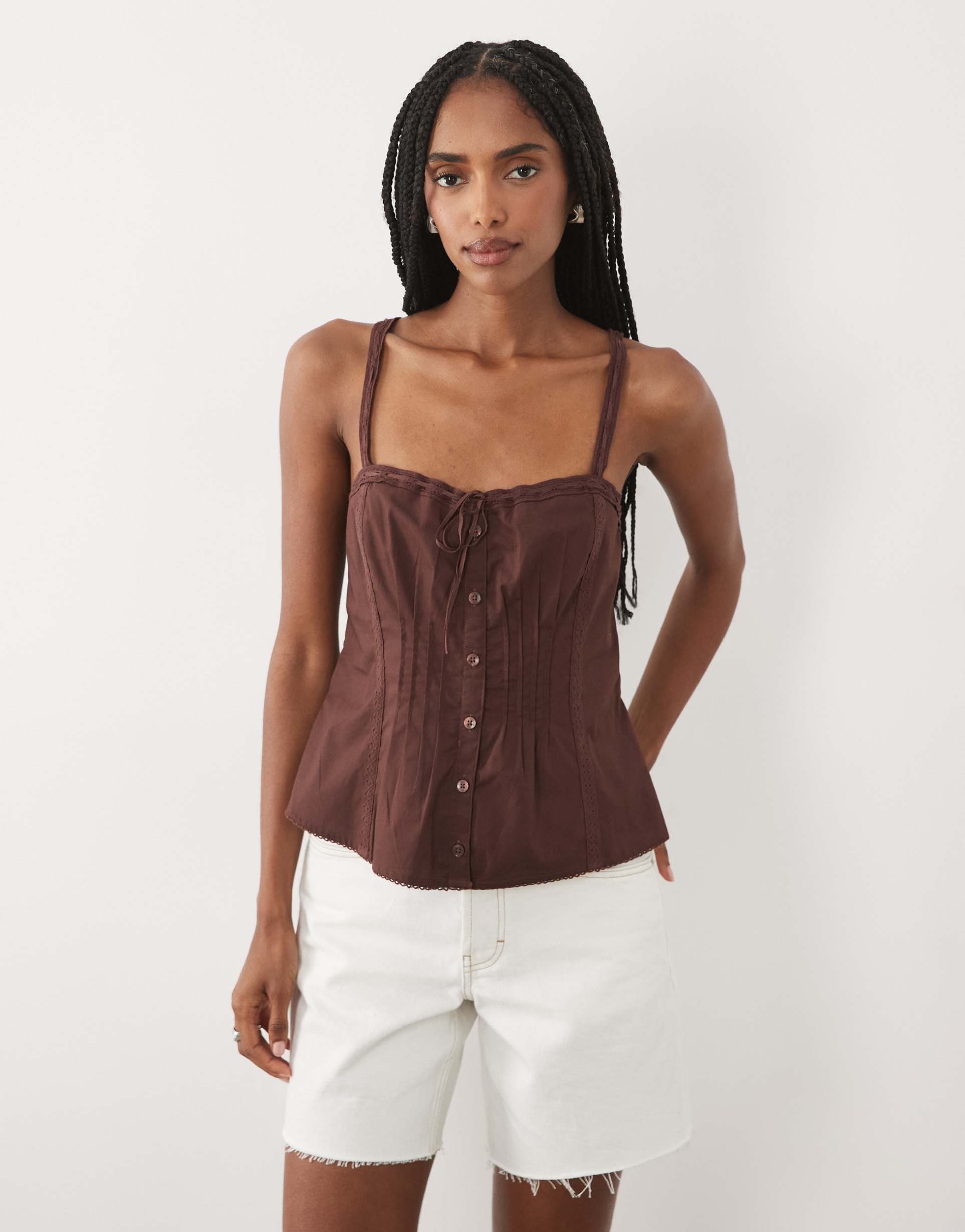 abercrombie & fitch tie front cami in brown - part of a set