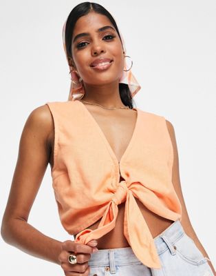 Abercrombie & Fitch tie front crop top in orange - ASOS Price Checker
